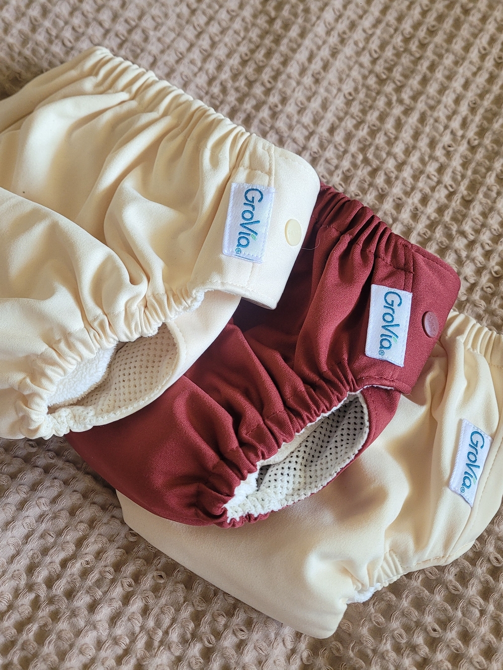 GroVia Cloth Diapers - Cream & Burgundy